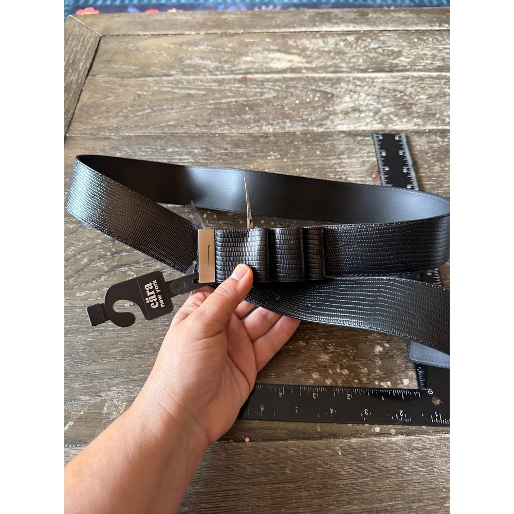 Cara New York Black Lizard Embossed Bow Belt Silver Hardware Liebeskind NEW